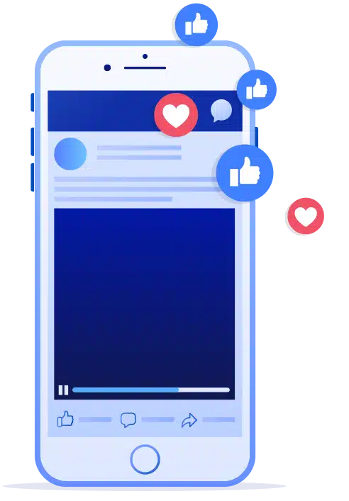 Móvil con un anuncio de vídeo en Facebook y reacciones: agencia Facebook Ads en Zaragoza