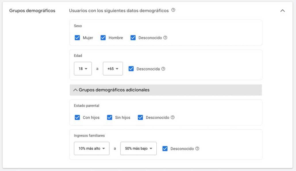Segmentación por grupos demográficos en Google Ads