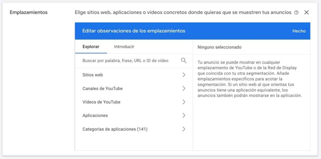 Segmentación por emplazamiento en Google Ads